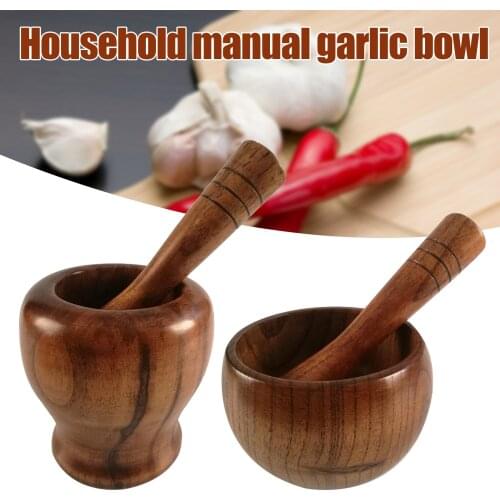 Bamboo Wood Mortar And Pestle Set With Lid Spoon Grinder Press Crusher Masher For Pepper Garlic Herb Spice He