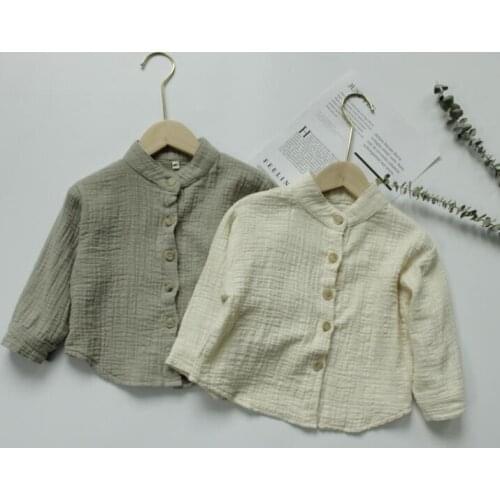 2020 New Boys Girls Shirt Autumn Cotton Linen Fashion Kids Top 2-7 year QW222