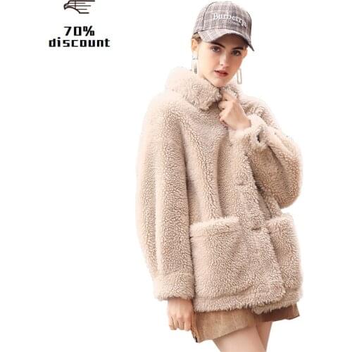 New Real Sheep Shearling Fur Coat Female Jacket 2020 Winter Jacket Women 300% Real Wool Coats Korean Short Outwear