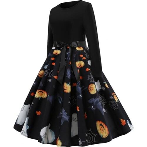 Hallowen Dress O Neck Bowknot Bat Loose Hem Lady Dress for Halloween Party dresses festival wear Womens Clothing 2021 Black xxl