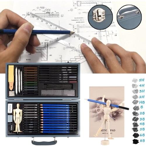 60Pcs Professional Sketch Pencil Art Pencil Set Charcoal Brush Sketch Tools with Eraser Pencil Sharpener Ruler Gift for Kids