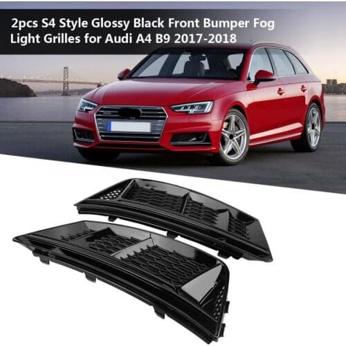 2pcs for S4 Style Glossy Black Front Bumper Fog Light Grilles for Audi A4 B9 2017-2018 car accessories