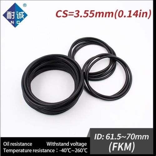 1PC/lot Rubber Ring Black FKM O ring Seals Thickness 3.55mm ID61.5/63/65/66/67/68/69/70mm Rubber O-Rings Fuel Washer