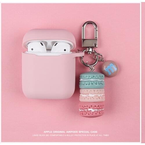 Pink Case for Apple Airpods 1 2 With Macaron Keyring Air pods Accessories Bluetooth Earphone Protective Case Cover