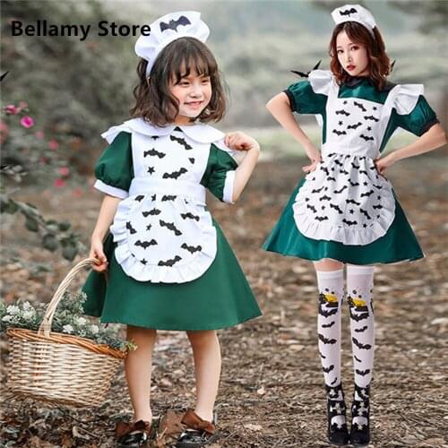 Halloween magic broom maid dress cosplay adult parent-child costume evil bat skirt Medium Length Skirt