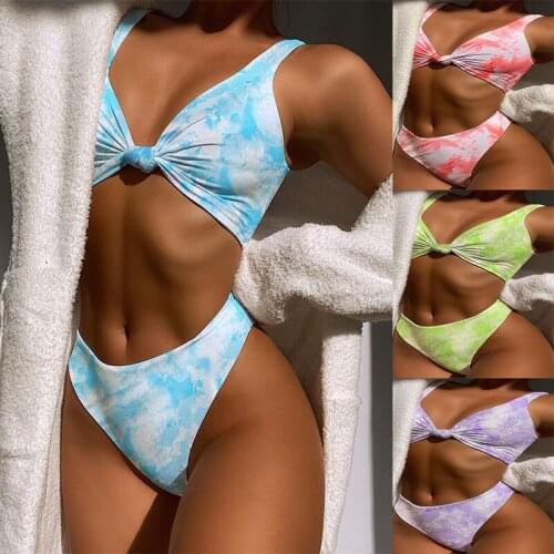 Sexy Triangle Push Up Bikini Set Knotted Bikinis Women Tie-Dyed Swimwear Padded Bathing Suit Female Biquini Beach Wear Swimsuit