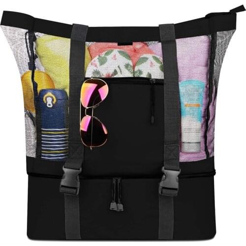 Mesh Beach Tote Bag with Detachable Beach Cooler - MAX Capacity 34L 150Lbs Ultra Durable for Women