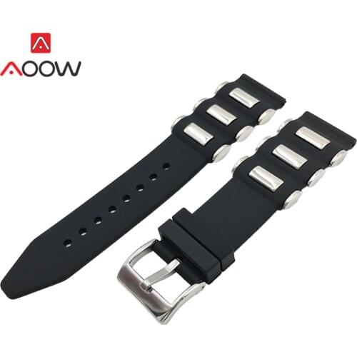 Silicone Watchband 20mm 22mm 24mm 26mm Metal Embedding Waterproof Black Rubber Replacement Bracelet Band Strap Watch Accessories