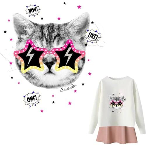 Cute Cat Clothing Patches Girls Colors Heat Transfer Iron On Stickers Diy Accessory Fashion Clothes Applique On Clothes Dresses