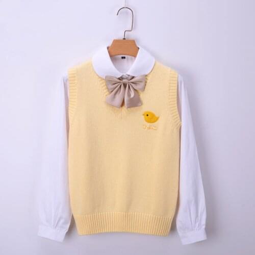 JK Sweater Vest V Neck Cute Yellow Chick Japanese Kawaii Embroidery Pattern Chicken Students Uniform School Girl Pullover