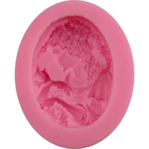 T21D Silicone Material Retro Style Embossed Portrait Mold Woman Head Moulds for Candy