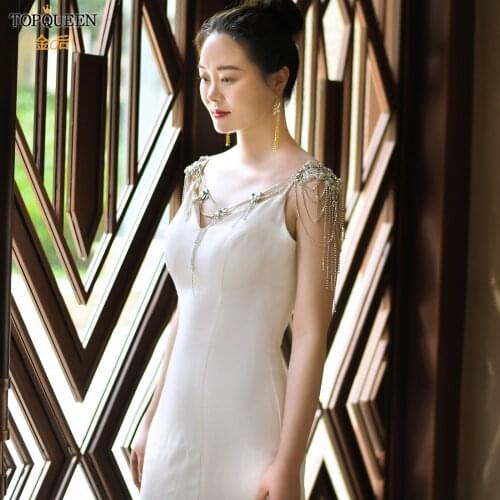 TOPQUEEN G11 Women Necklace Bridal Shawl with Crystals Beaded Vintage Wedding Cloak Diamon Chain Shoulder Decoration for Bride