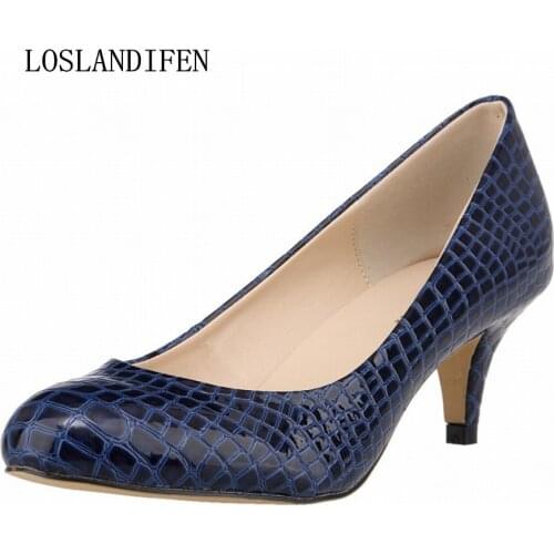 Female Casual Single Shoes Women Sexy Crocodile Pattern Shallow Pumps Autumn Round Toe Comfort High Heels 6cm Lady Office Shoes