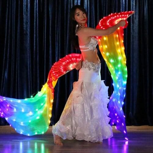 Soft Silk Belly Dance Veil Fan LED Fan Veil Silk Fan Wing Veil Fan Long Folding