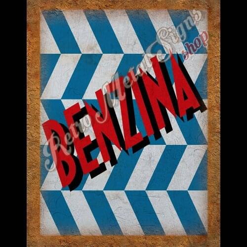 BENZINA VINTAGE RETRO GARAGE METAL TIN SIGN POSTER WALL PLAQUE