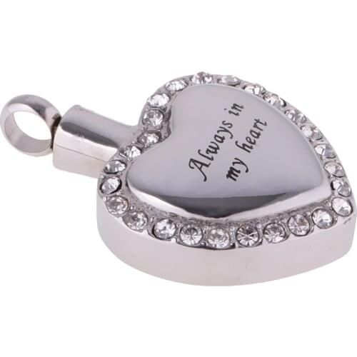 Always in my heart Stainless Steel Cremation Pet Ashes Holder Urn Heart Pendant Memorial Gift