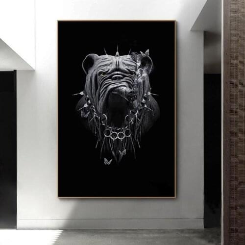 Fun Art Smoking Dog Canvas Painting Posters and Prints Black Animals Wall Art Pictures for Home Living Room Decoration