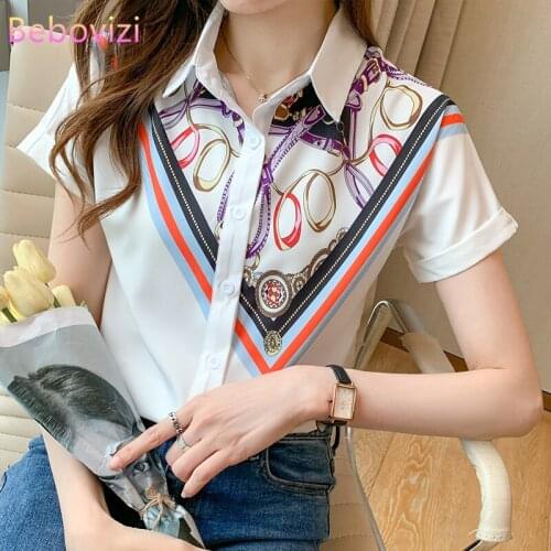 S-XXL 2021 Fashion New Summer Casual White Black Lapel Short Sleeve Button Up Tops and Shirts for Women Office Lady Work Clothes