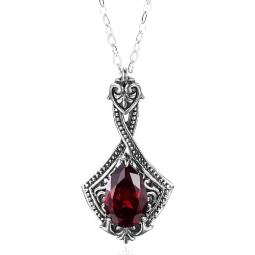 Vintage Women Garnet Pendant Real 925 Sterling Silver Necklace Pendant Lady Wedding Party Love Fine Jewelry Handmade Design Gift