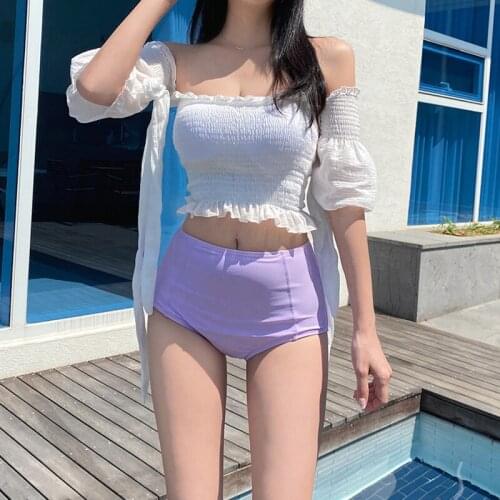 Womens Bikini Set Padded Off Shoulder Biquini High Waist Swimwear Bandage Swimsuit High Quality Beach Suit 2020 Koren Design