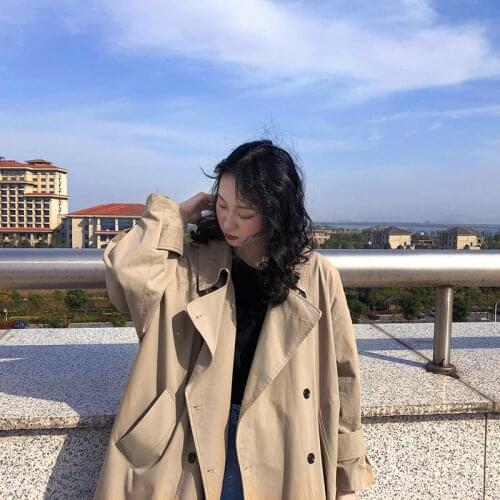 Womens Autumn Coat Solid Womens Trench Coat Loose Casual Womens Long Trench Coat Double Breasted Womens Windbreaker 2021 New