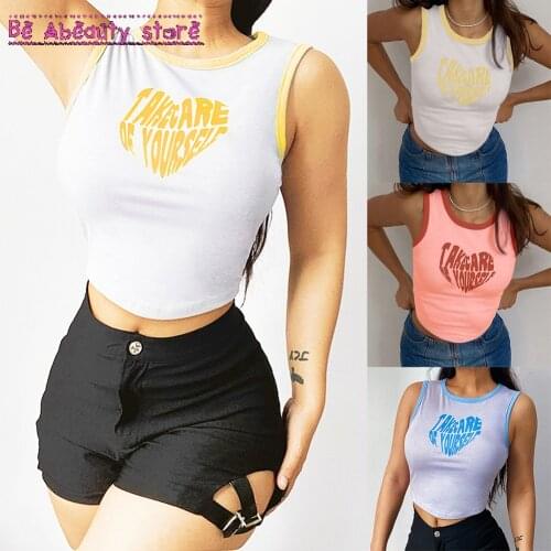Women Streetwear Lace-Up Backless Tank Tops Y2K Fashion O-neck Letter Print Sleeveless Crop Tops Cute Summer Vests