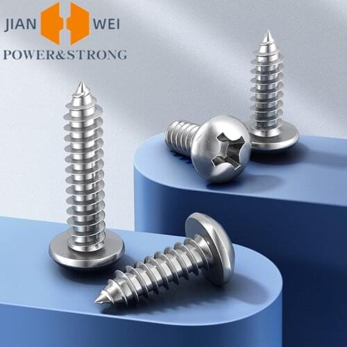 10/50pcs M1.2 M1.4 M1.7 M2 M2.6 M3 M4 M5 M6 M8 Mini 304 stainless steel Cross Phillips Pan Round Head Self tapping Wood Screw
