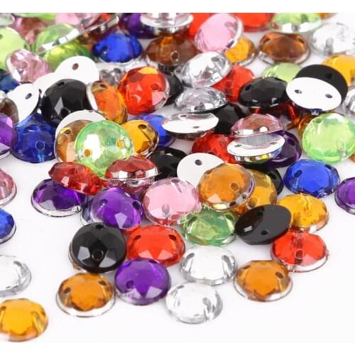 100pcs 8mm Round Crystal Acrylic Beads Two Holes Round Flatback Beads For Jewelry Making DIY Needlework Beads Findings