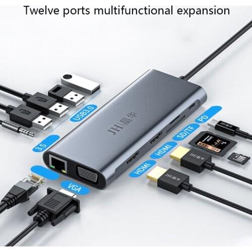 Twelve-in-one USB Hub, Dual HDMI VGA Port, Computer Extender, SD TF Card, Read PD Fast Charge, Multi-function Expansion Dock