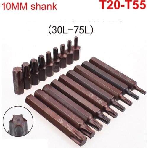 18pcs 75mm And 30mm Long T20-T55 Torx Screwdriver Bit 10mm Hex Shank for Impact Screwdriver T20/T25/T27/T30/T35/T40/T45/T50/T55