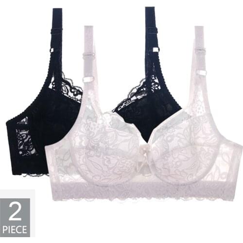 2pcs/lot! Sexy Lace Bra for women Push Up Underwear Thin Cup Underwire Brassiere Plus Size 36 to 46