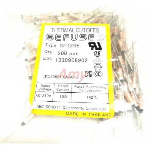 200pcs/lot Temperature fuse 142 degrees 10A 250V SF139E 142 metal shell thermal protection SEFUSE