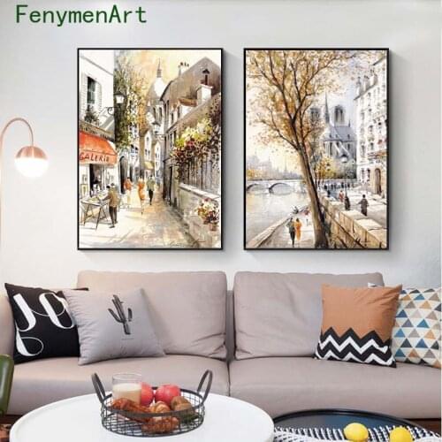 Abstract Paris Street Poster Print Seine Landscape Canvas Oil Painting Nordic Wall Art Picture Office Living Room Home Decor