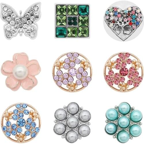 Butterfly love Rhinestone Flower 20mm Metal snap button jewelry DIY bracelet KD1088