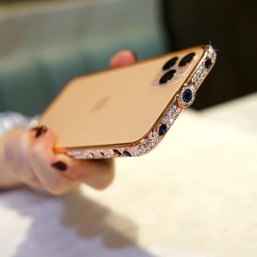 For iPhone11 Pro Max Diamond Bumper Protective Rhinestone Bling Metal Frame Case For iP X S Max XR SE2 8 7 6S Plus Glitter Shiny