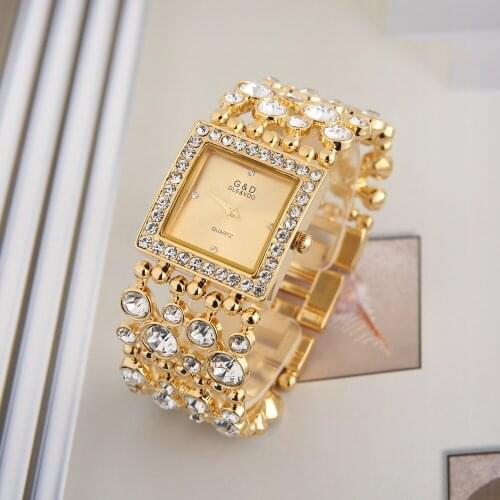 G&D Luxury Brand 2018 Womens Bracelet Watches Diamond Gold Ladies Dress Watch Fashion Quartz Wristwatches relogio feminino Gift