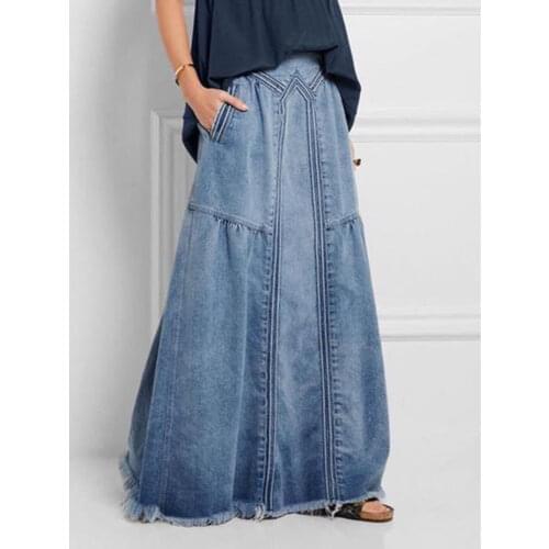 KALENMOS Denim Jeans Women Long Skirt Stretch Vintage Loose Slim Fit Blue Club Streetwear Chic Sexy Harajuku Skirts Plus Size