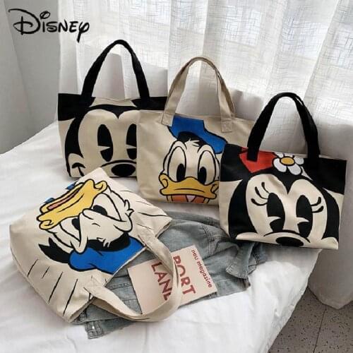 Disney Mickey Minnie Canvas Bag Women Single Shoulder Print Bag Simple Students Versatile Portable Large Capacity Shopping Bag