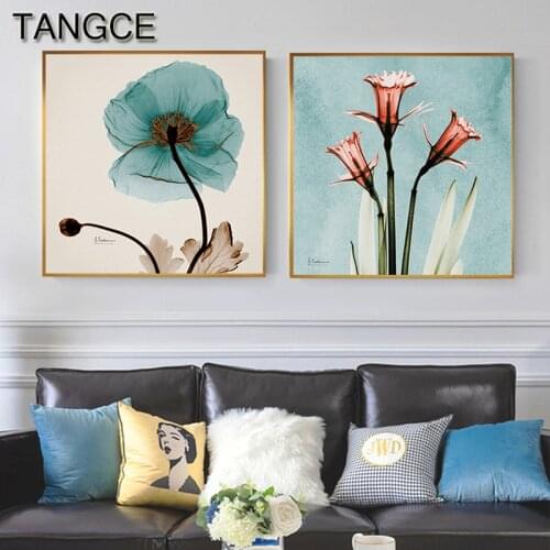 Nordic Blue Red Green Pink Flower Canvas Painting Watercolor Print And Poster For Living Room Dining Room Fresh Wall Art Decor