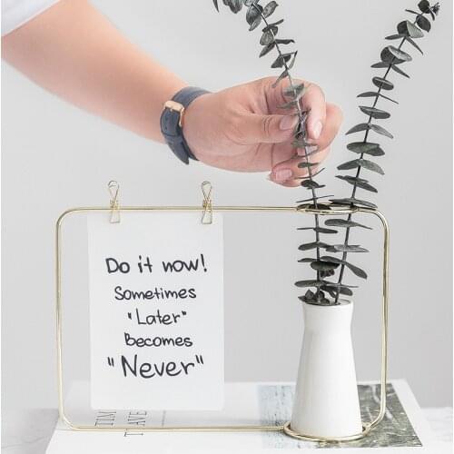Ceramic Flower Vase Golden Black Metal Stand Decorative Flower Plant Pot Photo Frame Postcard Clip Holder Home Table Decoration