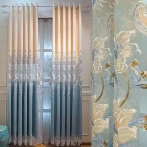 Chinese-European hollow water-soluble embroidered curtain for high-end villa bedroom living room blackout curtains customization