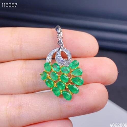 KJJEAXCMY fine jewelry 925 Sterling Silver inlaid natural emerald fashion peacock girl Pendant Necklace support test hot selling