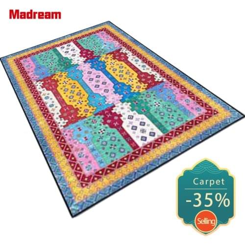 Bohemian Style Living Room Carpet Multi-Color Geometric Pattern Decoration Bedroom Rug Home Bedside Area Floor Mats Non-Slip Rug