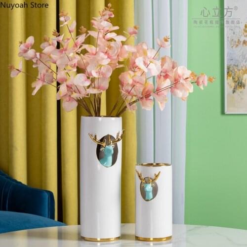 Creative Elk Ceramic Vase Decoration Simple Simulation Flower Arrangement Accessories Countertop Vase Modern Home Decoration