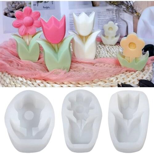 Hot Sell Small Flower Aroma Candle Silicone Mold DIY Simple Tulip Candle Mold Aromatherapy