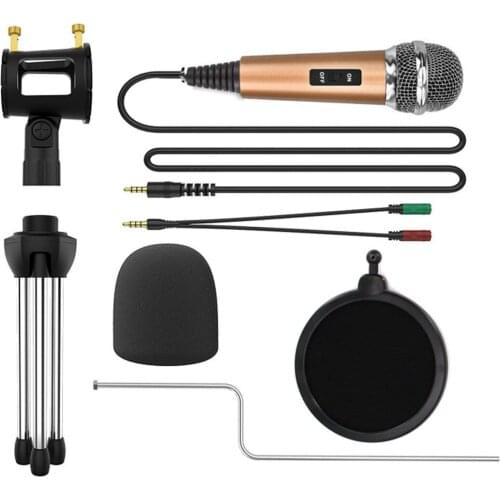 Mini Condenser Microphone Jack Condenser Microphone with Filter Tripod Stand for Computer Mobile Phone Singing Podcasting