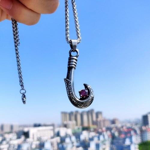 Beier 316L stainless steel Fashion fish Hook Red Stone Men and Women Pendant Necklace Punk High Quality Jewelry LLBP8-467P