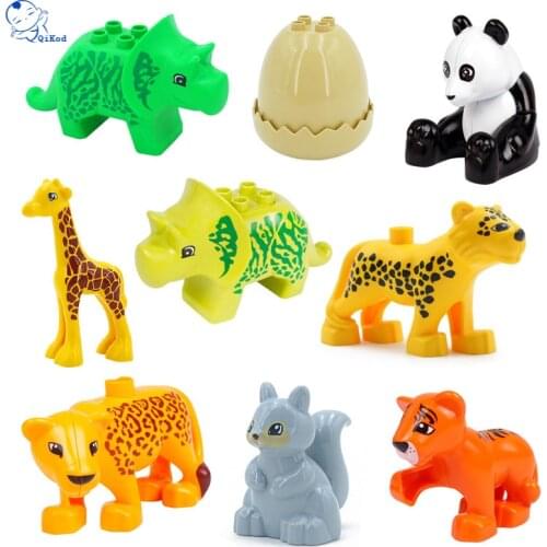 Duploed Blocks Animals Set Building Blocks Figures Dinosaurs Crocodile Elephant Zoo Series DIY Blocks Kids Educational Toys Gift