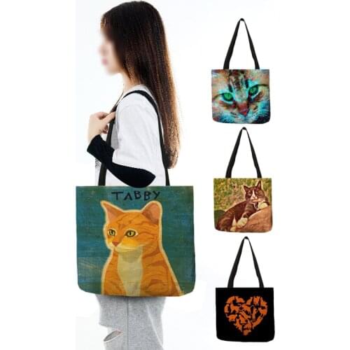 New Arrival Abstract Colorful Cat Art Painting Large Tote Bag Reusable Portable Shoulder Womens Handbags Pouch Shopping Bag