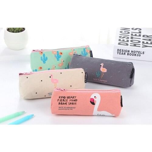 Flamingo canvas Pencil Case Simple pencil bag Storage Organizer Bag for kids gift School Supply Escolar